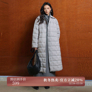AIRIQI冬季新款休闲翻领宽松廓形直身长款小方格羽绒服AX44YR195