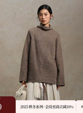 黑标BAIZHUO商场同款25冬新款复古半高领通勤宽松针织衫AZ54MS280