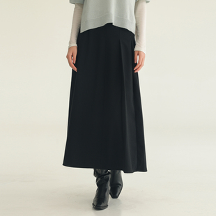 AIRIQI春季新款优雅赫本风高级感A字压褶伞裙羊毛半身裙AH44BQ455