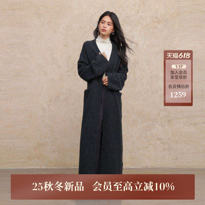 黑标BAIZHUO商场同款25秋新款慵懒风极简长款针织开衫女AZ53KS114