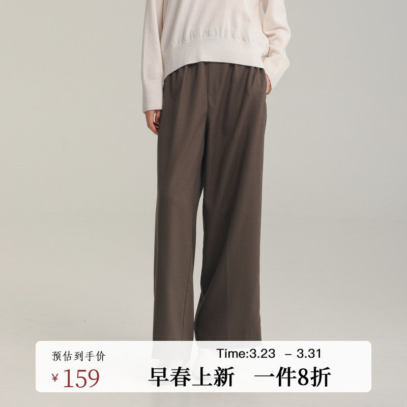 黑标BAIZHUO春季新款休闲简约通勤高腰显瘦直筒西装裤女AZ5