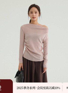 AIRIQI商场同款25秋新款魅力氛围感修身露肩长袖针织衫AH53MS065