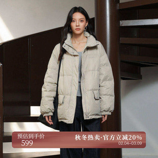 AIRIQI冬季新款休闲宽松立领轻薄短款白鸭绒羽绒服外套AX44YR050