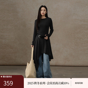 AIRIQI商场同款25冬新款复古圆领长袖不对称针织连衣裙AY54LQ537