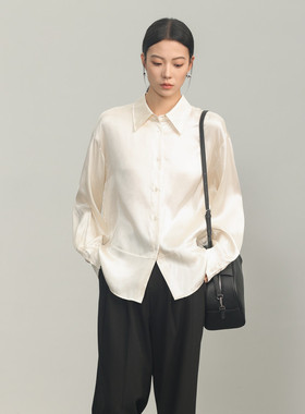 黑标BAIZHUO春季新款极简风结构分割设计感通勤天丝衬衫AZ44CS229