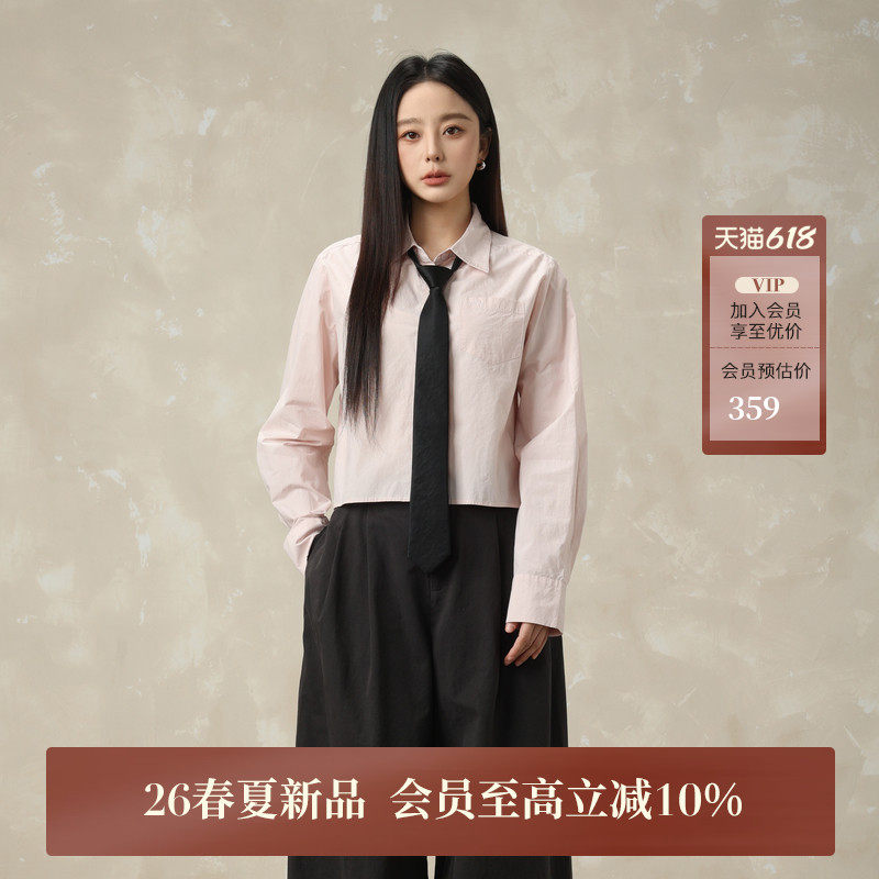 AIRIQI商场同款春季miu系通勤纯棉领带衬衫女款2026新款AY61CS175