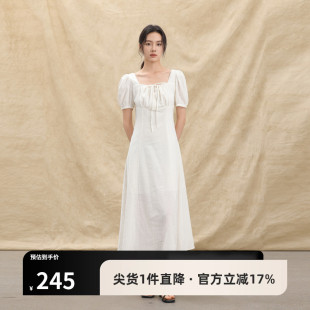 方领连衣裙AH42LQ299 AIRIQI夏季 新款 复古晕染花朵泡泡袖 系带法式