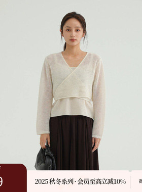 AIRIQI商场同款25秋新款简约吊带+镂空肌理感开衫套装女AH53TZ075