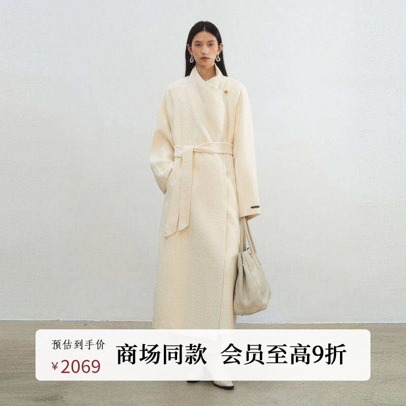 AIRIQI商场同款25冬新款廓形翻领含腰带羊毛双面呢大衣AH5