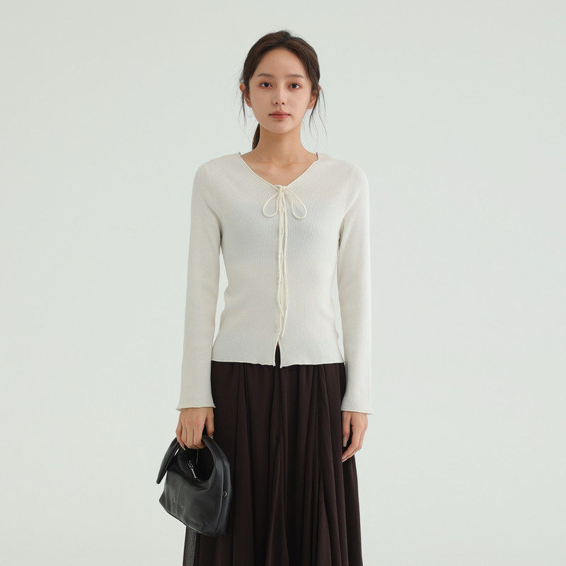 AIRIQI商场同款25秋新款慵懒风氛围感修身系带针织开衫AH5