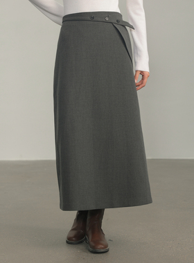 黑标BAIZHUO春季新款不对称褶皱分割设计感直筒半身裙女AZ44BQ282