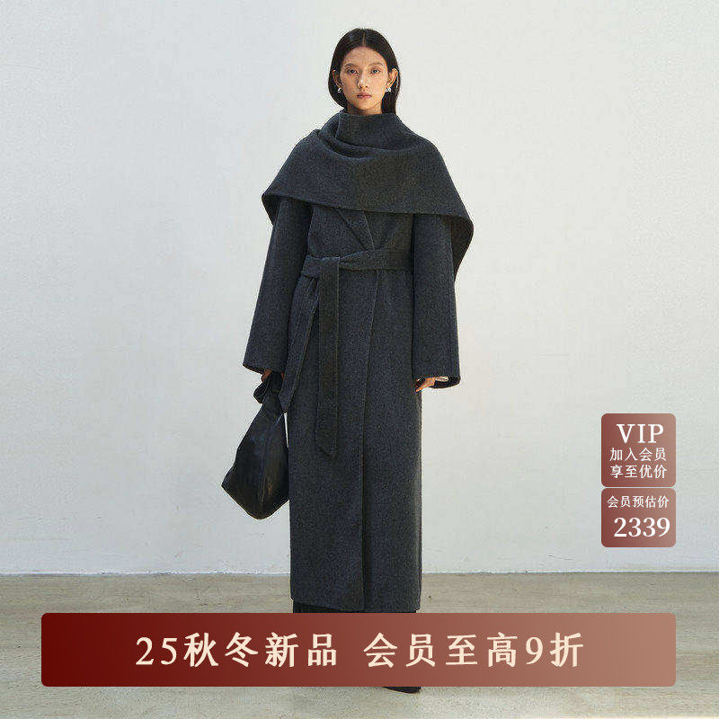 AIRIQI商场同款25冬新款休闲廓形围巾设计感双面呢大衣AH5