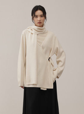 黑标BAIZHUO商场同款25冬新款设计感可拆卸围巾针织开衫AZ54KS450