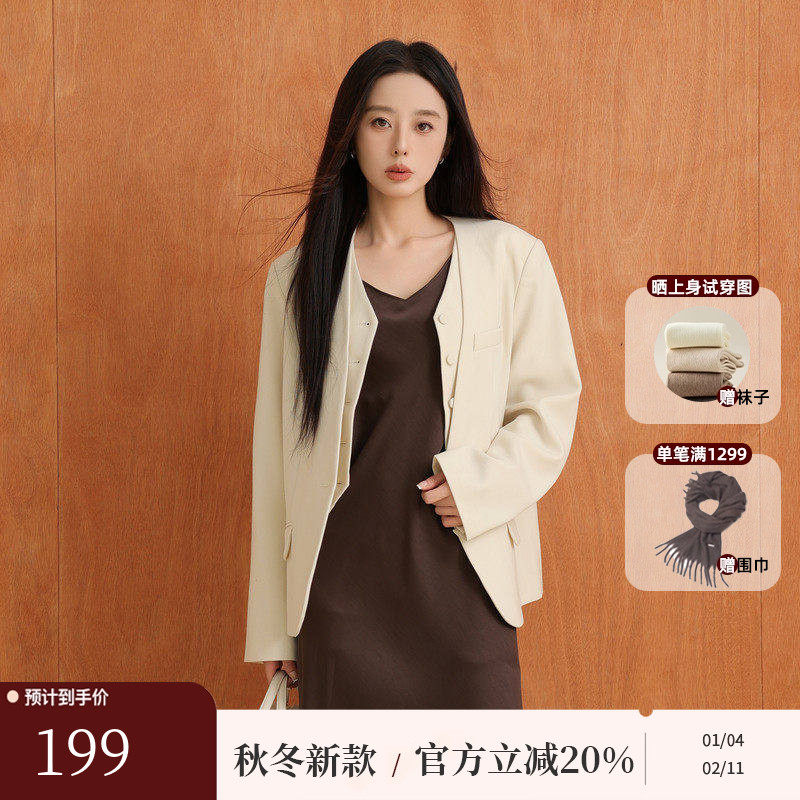 AIRIQI秋季新款休闲简约假两件叠穿设计感廓形西装外套AH43