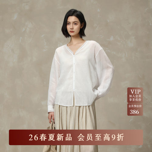 AIRIQI26夏新款V领落肩衬衫