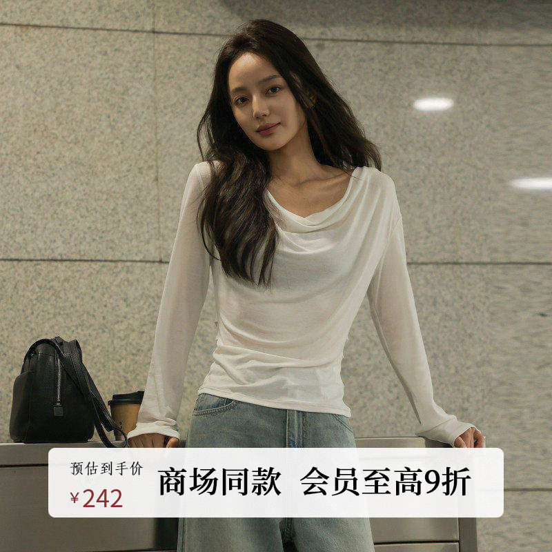 AIRIQI商场同款25秋新款荡领设计感气质长袖针织打底衫AH5