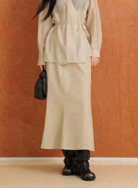 AIRIQI秋季新款优雅气质高腰显瘦修身A字鱼尾PU半身裙女AH43BQ261