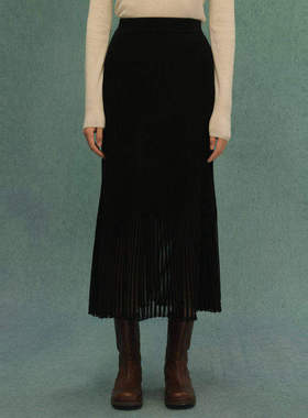 AIRIQI冬季新款简约设计感松紧高腰显瘦飘逸鱼尾半身裙AH43BQ081