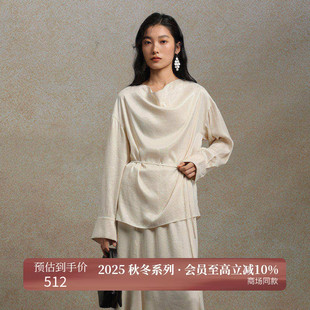 黑标BAIZHUO商场同款25冬新款休闲通勤宽松荡领柔光小衫AZ54XS228