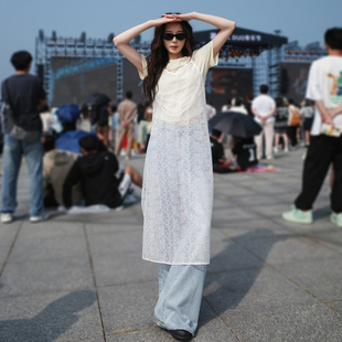 AIRIQI夏季新款休闲百搭蕾丝设计感V领镂空吊带连衣裙女AY52LQ675