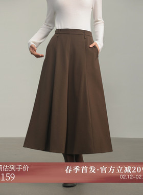 黑标BAIZHUO春季新款休闲简约微A压褶伞裙橡筋腰半身裙AZ44BQ472