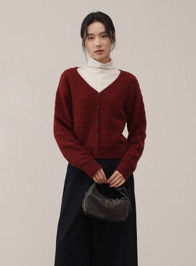 AIRIQI商场同款25冬新款休闲简约V领高级感羊毛针织开衫AY54KS515