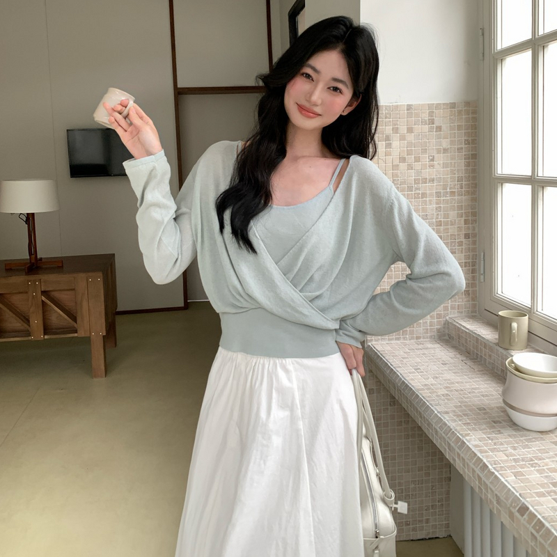 AIRIQI商场同款25春慵懒淡雅亚麻开衫+修身吊带两件套AH51TZ311