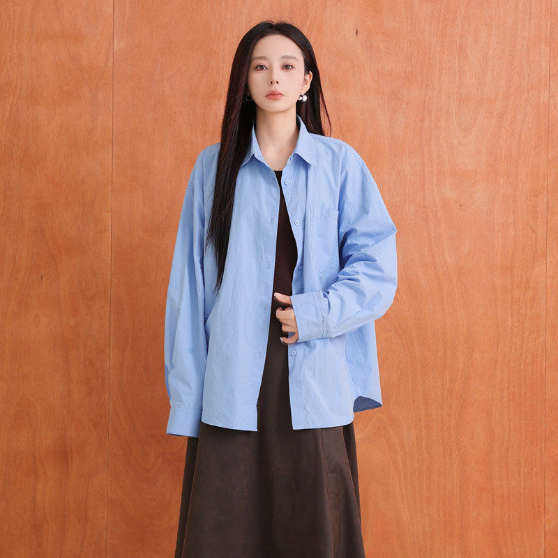 AIRIQI商场同款25秋新款休闲通勤松弛感廓形全棉衬衫女AX5