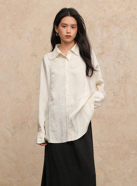 黑标BAIZHUO商场同款25秋新款微皱肌理感宽松长袖衬衫AZ53CS149