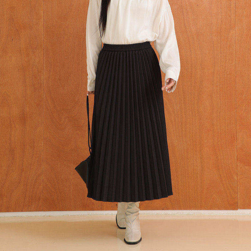 AIRIQI冬季新款宽松显瘦A字裙重工压褶通勤百褶裙半身裙AH4