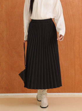 AIRIQI冬季新款宽松显瘦A字裙重工压褶通勤百褶裙半身裙AH44BQ460