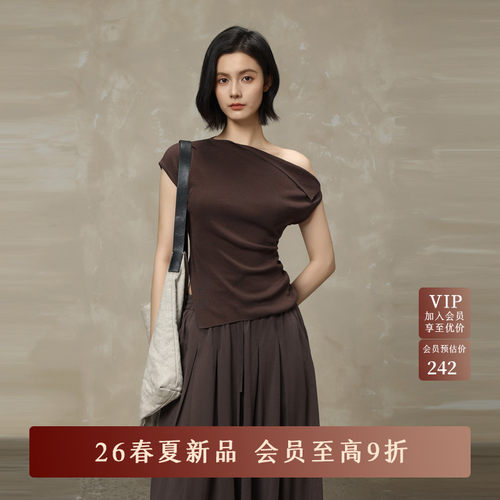 AIRIQI26夏新款斜翻领露肩针织衫