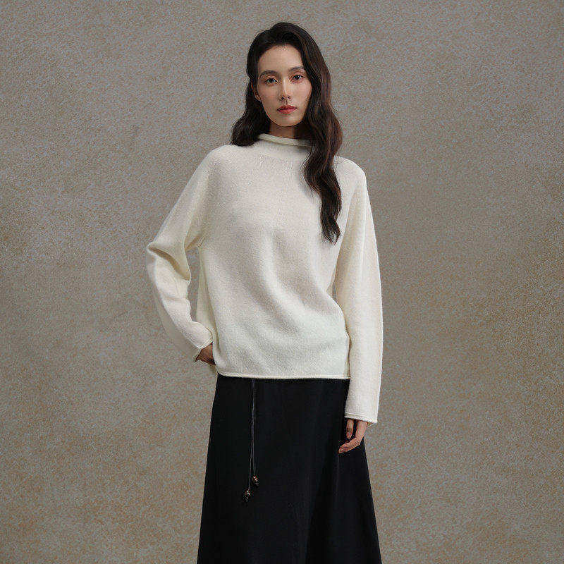 黑标BAIZHUO商场同款25冬新款极简风高领卷边羊毛针织衫AZ54MS343