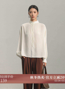 黑标BAIZHUO冬季新款新中式女装松弛感简约休闲长袖衬衫AZ44XS230