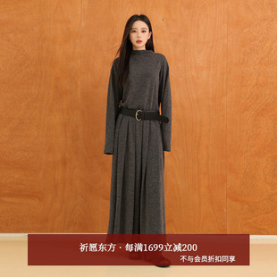 AIRIQI商场同款 休闲堆褶立领收腰针织连衣裙女AY54LQ322 25冬新款