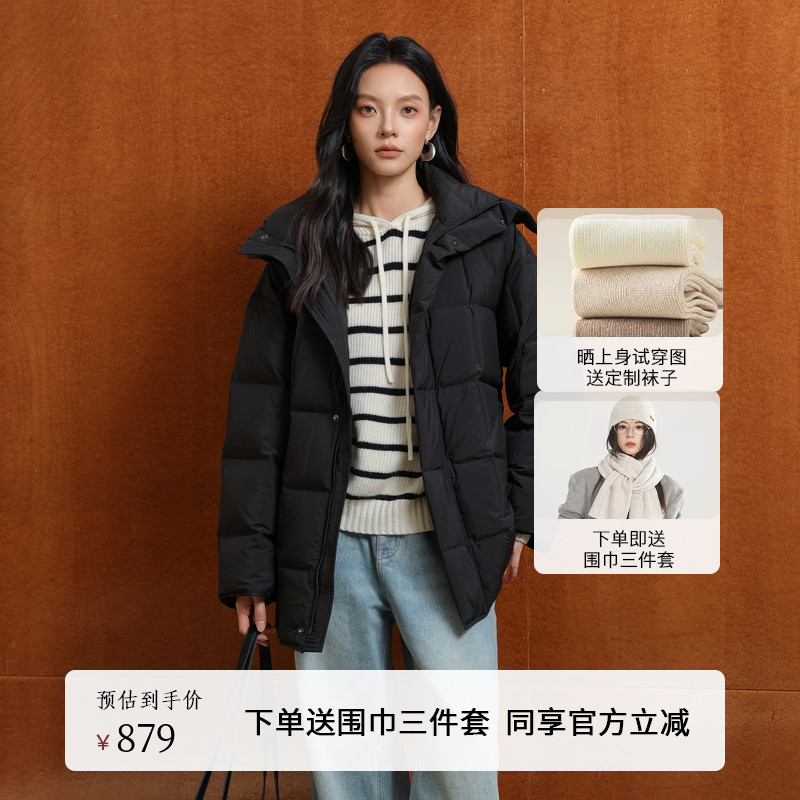 AIRIQI冬季新款连帽短款羽绒服