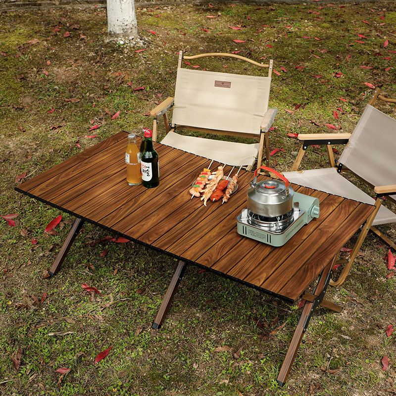 双面铝合金蛋卷桌户外可折叠桌便携野营椅套装野餐便携式置物架茶