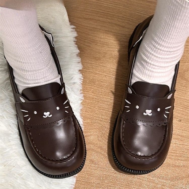 乐福鞋女动物派对一脚蹬鞋日系学院JK鞋原创百搭制服学生单鞋皮鞋