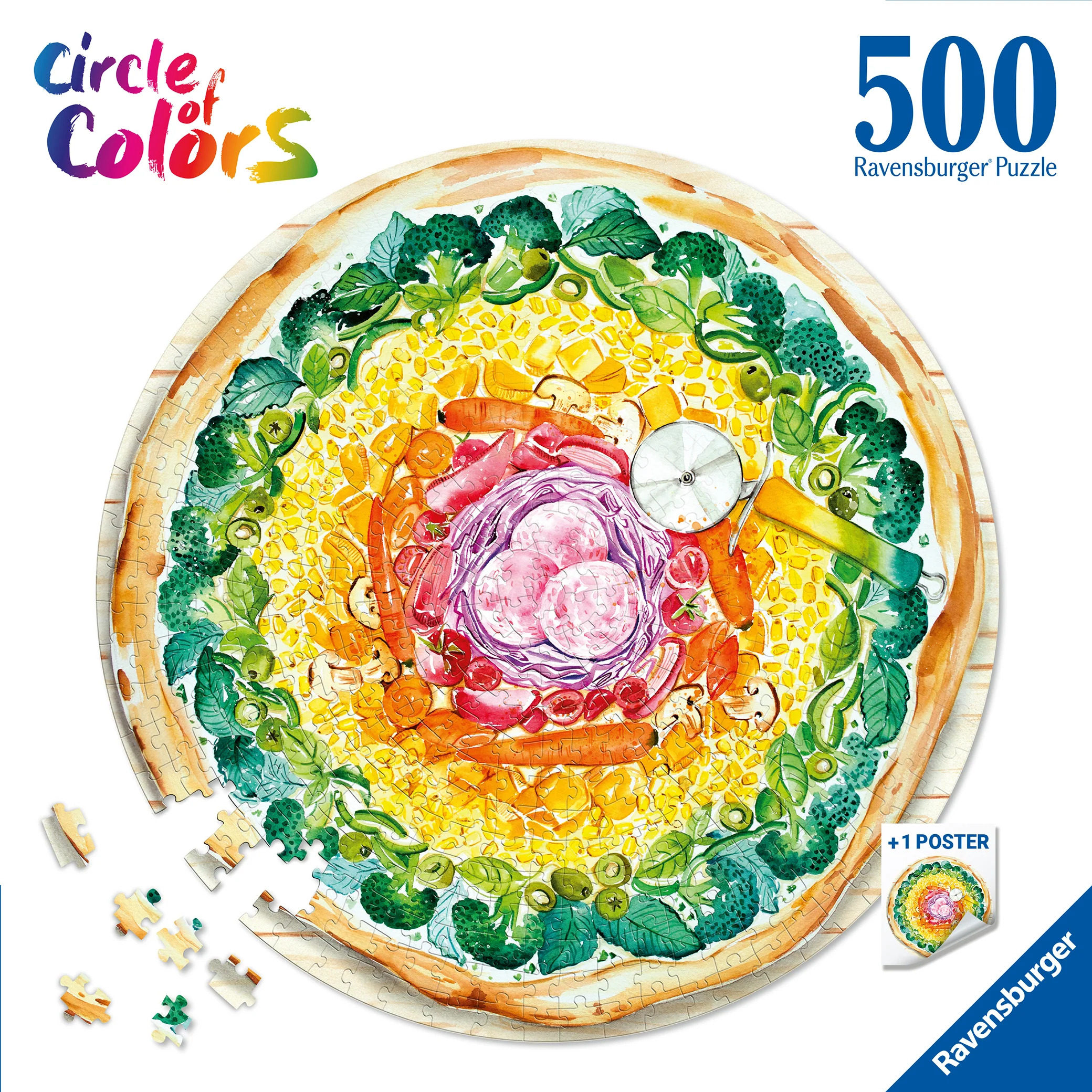 Ravensburger睿思圆形拼图-披萨-500片进口拼图益智解压烧脑
