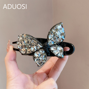 韩式发夹水钻蝴蝶盘发鸭嘴夹大号三齿夹后脑勺发卡盘头发顶夹抓夹
