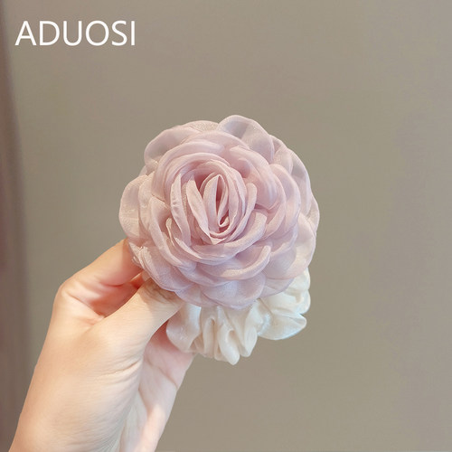 法式网纱玫瑰发圈发饰女复古花朵发绳小香风皮筋森系超仙扎发头绳