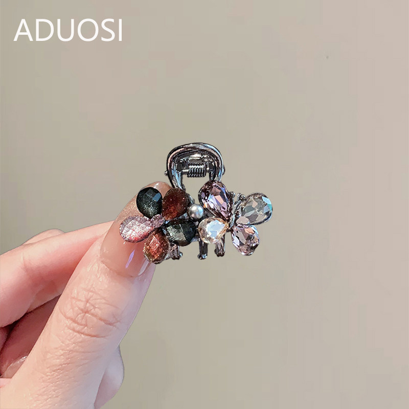 彩色水晶花朵蝴蝶小号抓夹刘海夹半扎发夹后脑勺头夹发抓发卡发饰