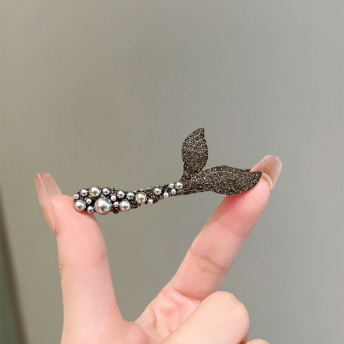 呛黑珍珠鱼尾发夹简约碎发刘海夹前额发夹百搭发卡发饰侧边鸭嘴夹