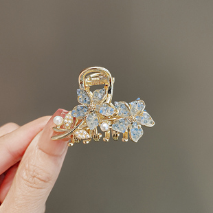 高级感水钻花朵发夹后脑勺边夹小号抓夹半扎马尾夹子侧边发卡头饰