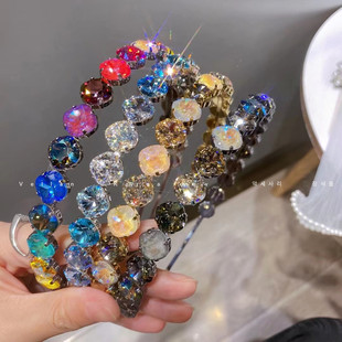 韩国进口高档彩色水晶发箍高级感满钻细头箍发饰压发卡发窟头饰女