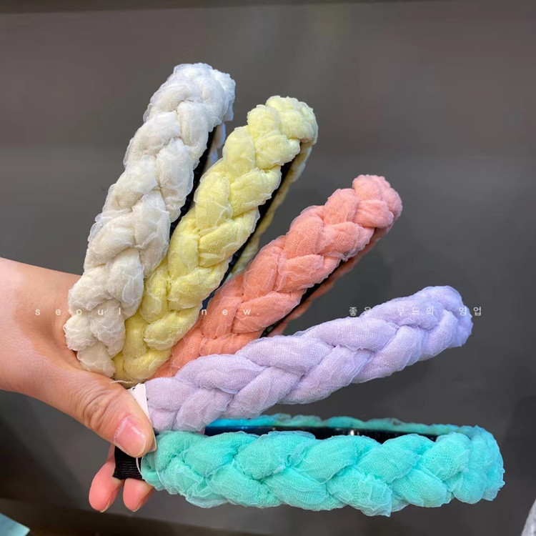 韩国进口甜美蕾丝辫子发箍发饰带防滑齿头箍压碎发糖果色少女发卡