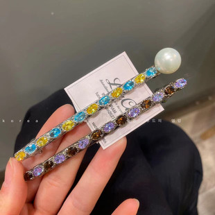 韩国进口气质珍珠发夹高级感水钻发卡弹簧夹头饰一字夹后脑勺顶夹