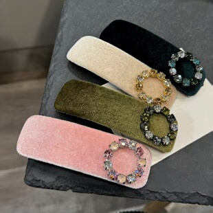 高级感丝绒水钻发夹女后脑勺半扎发顶夹弹簧夹侧边夹头饰韩国发饰