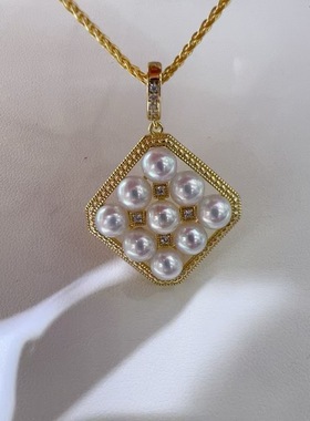 ins棋盘格子项链珍珠吊坠配件