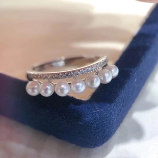 国产 diy配件  s925纯银 日系小清新珍珠排戒戒托银色 高级空托女